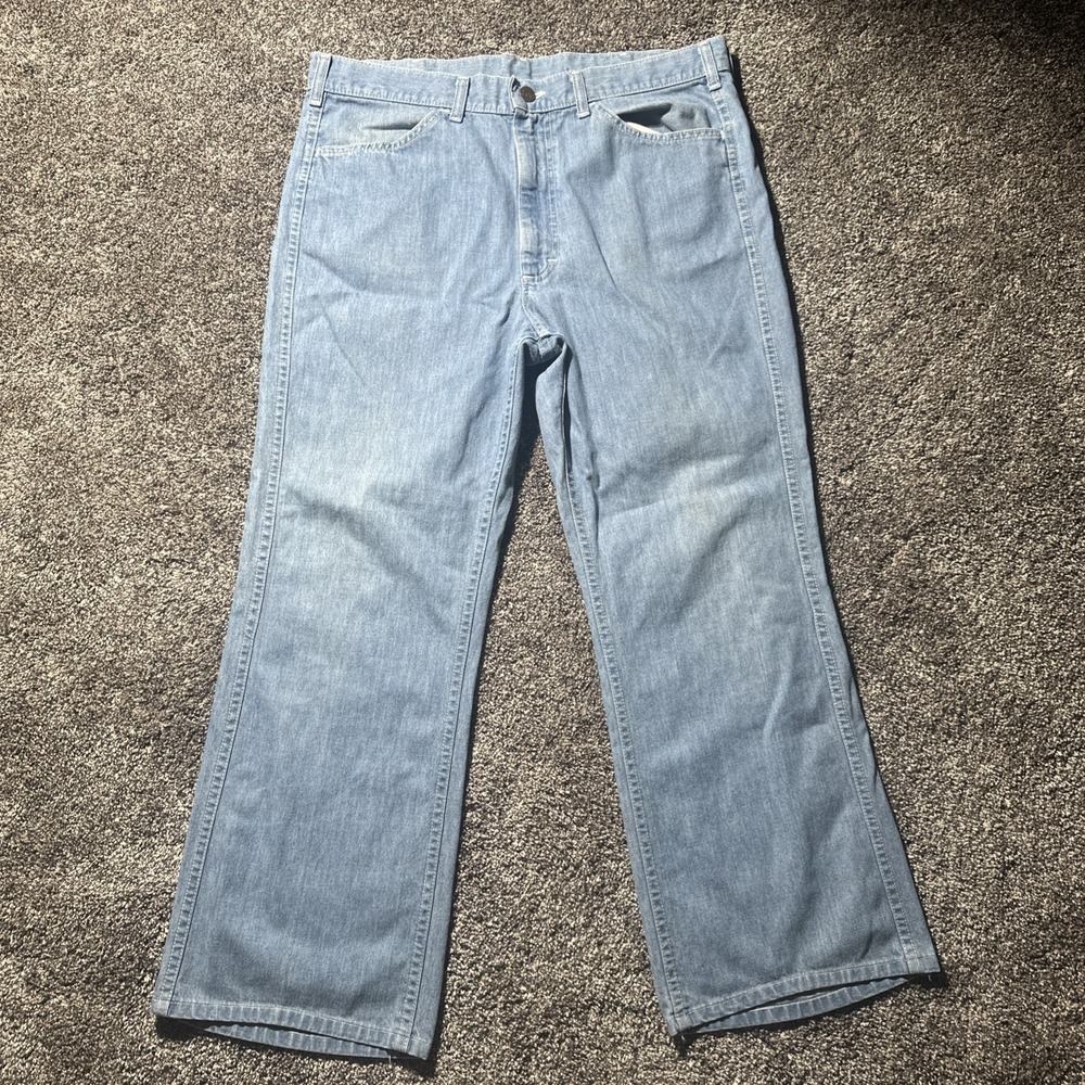 Vintage 70s Lee Jeans 34x28 Denim Light Wash Denim‎ Flared Leg USA Union Made